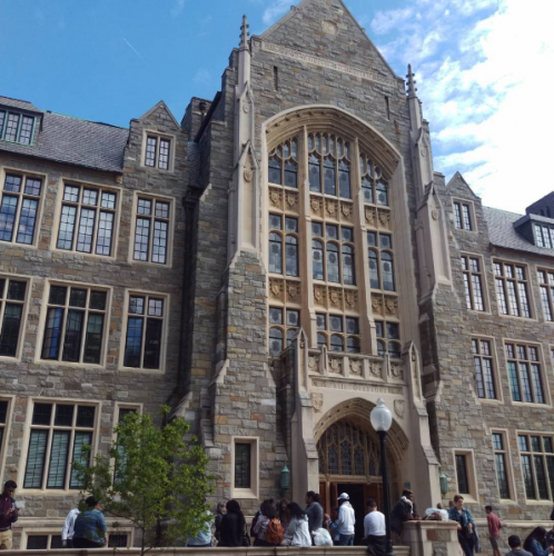 Students waiting for our tour guide at Georgetown.